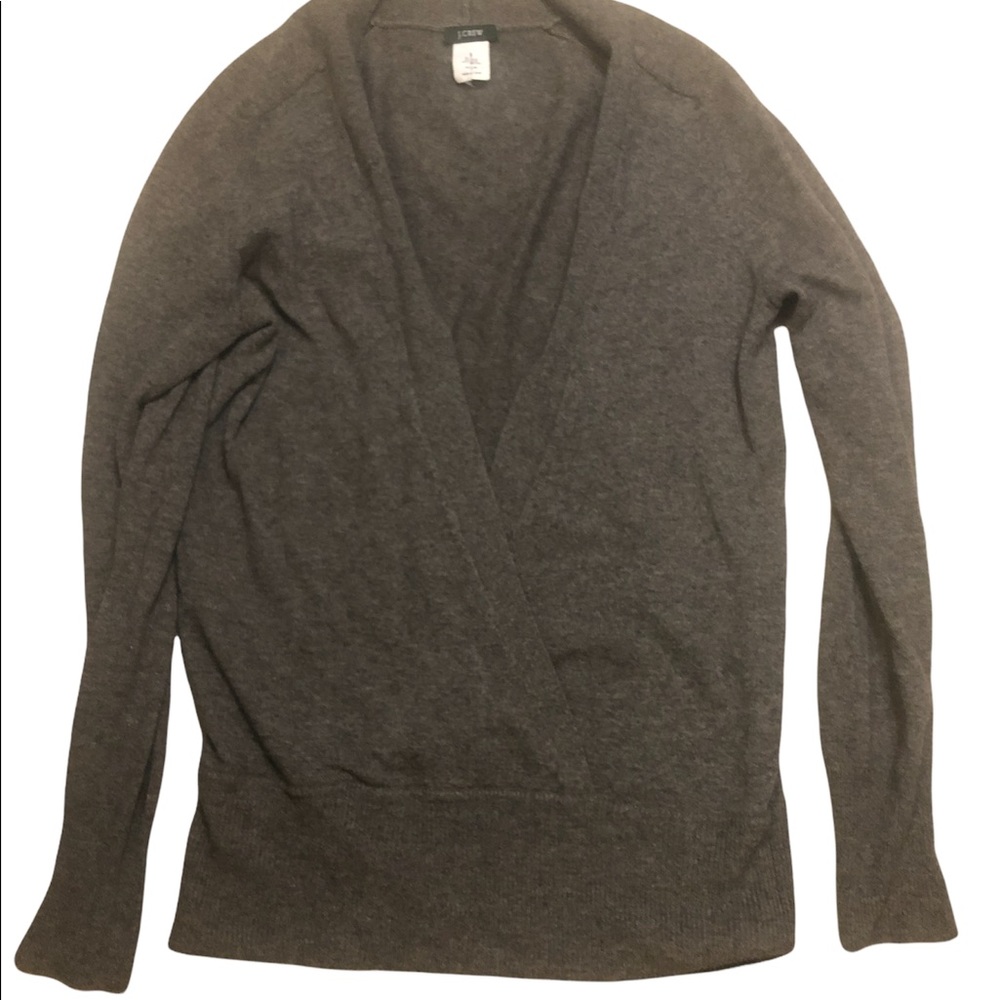 J. Crew Dream Draped V-Neck Grey Cashmere Blend Sweater